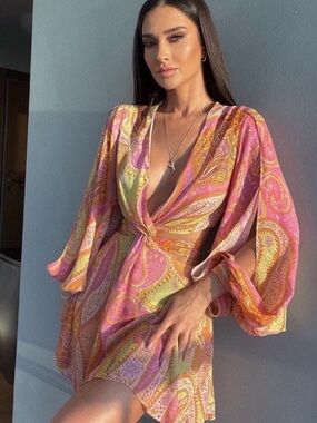 Zara Paisley Multi Color Printed Mini Dress